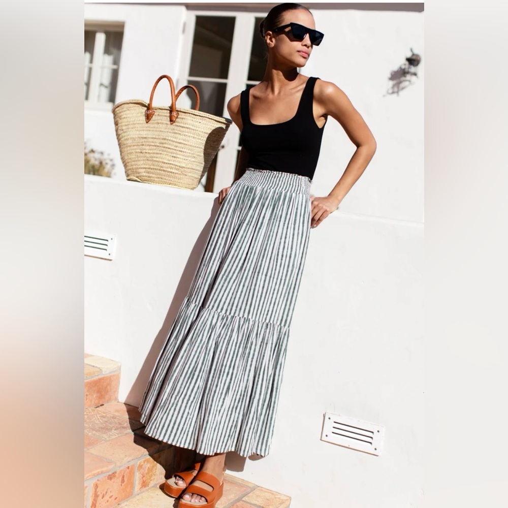 Emerson Fry Striped Maxi Skirt in White and Green